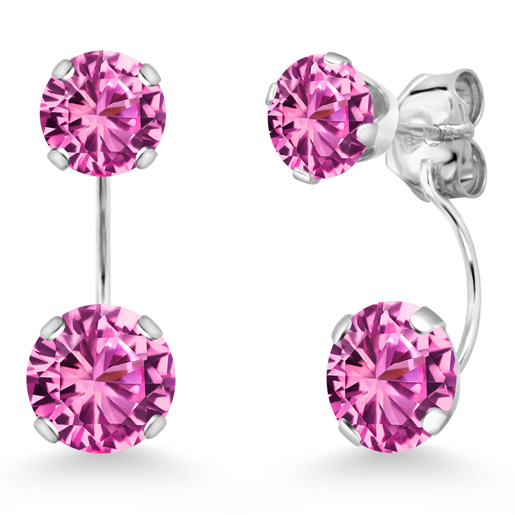 Pink Created Sapphire - September_Earrings in 14K White Gold