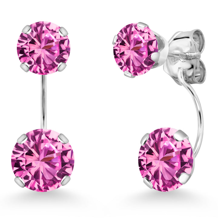 Pink Created Sapphire - September_Earrings in 14K White Gold