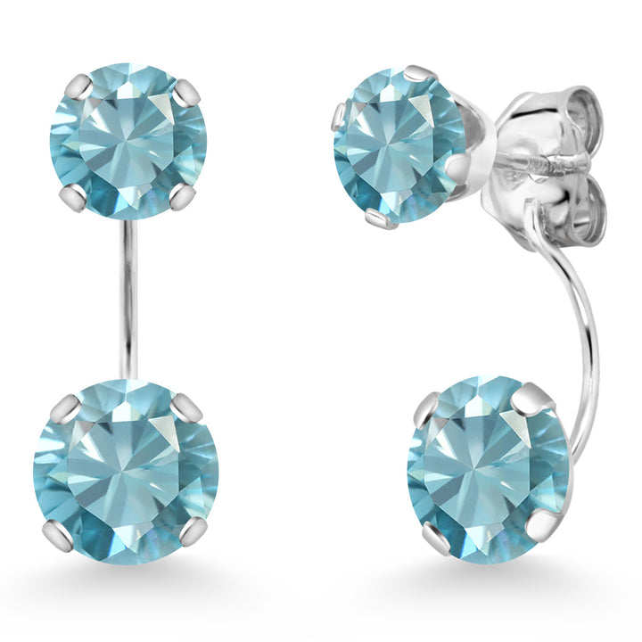 Blue Zircon_Earrings in 14K White Gold