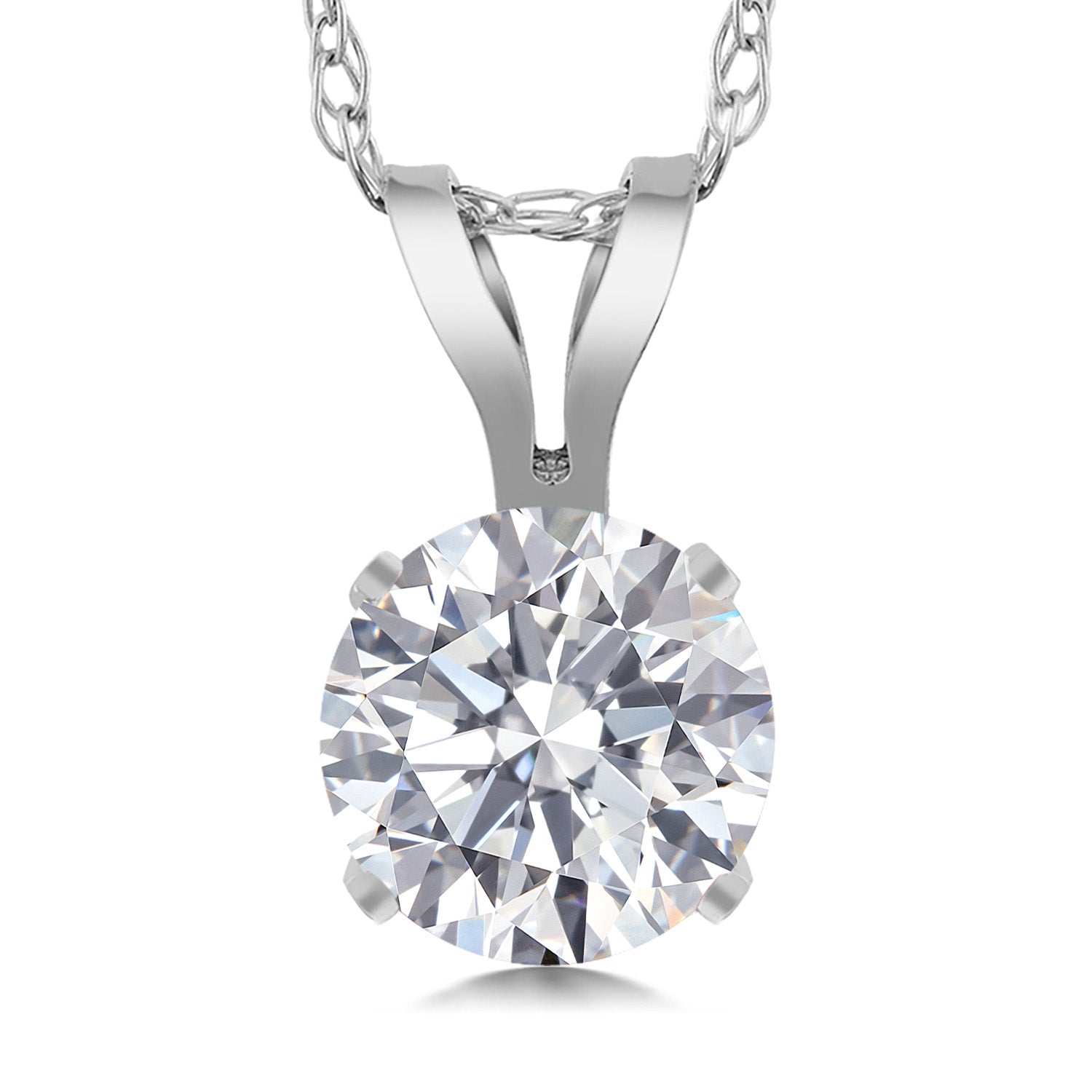 14K White Gold Lab Grown Diamond Pendant Necklace for Women | 0.50 Cttw | Gemstone April Birthstone | Round 5MM | With 18 Inch Chain