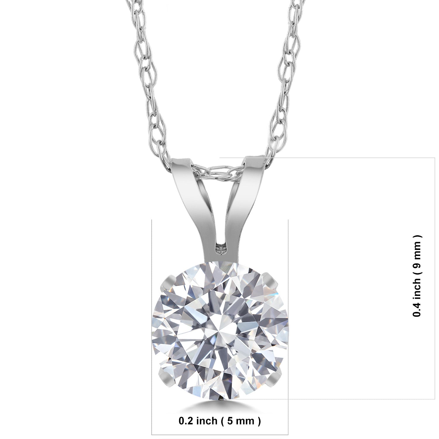 14K White Gold Lab Grown Diamond Pendant Necklace for Women | 0.50 Cttw | Gemstone April Birthstone | Round 5MM | With 18 Inch Chain