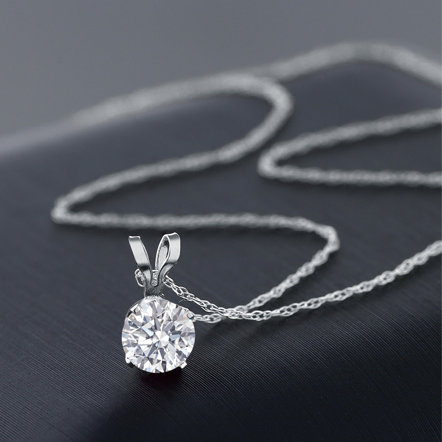 14K White Gold Lab Grown Diamond Pendant Necklace for Women | 0.50 Cttw | Gemstone April Birthstone | Round 5MM | With 18 Inch Chain