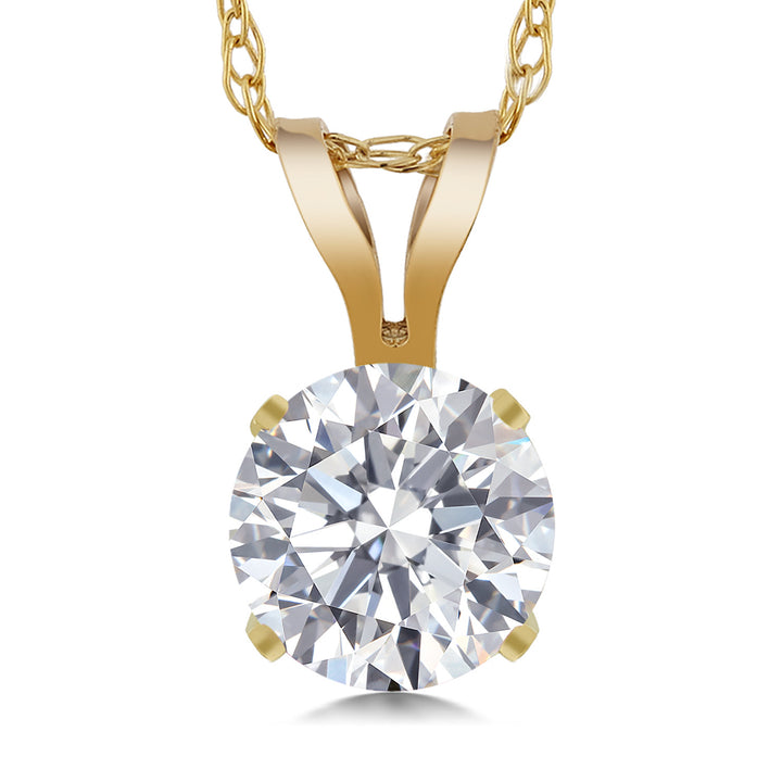 14K Yellow Gold Lab Grown Diamond Pendant Necklace for Women | 0.50 Cttw | Gemstone April Birthstone | Round 5MM | With 18 Inch Chain