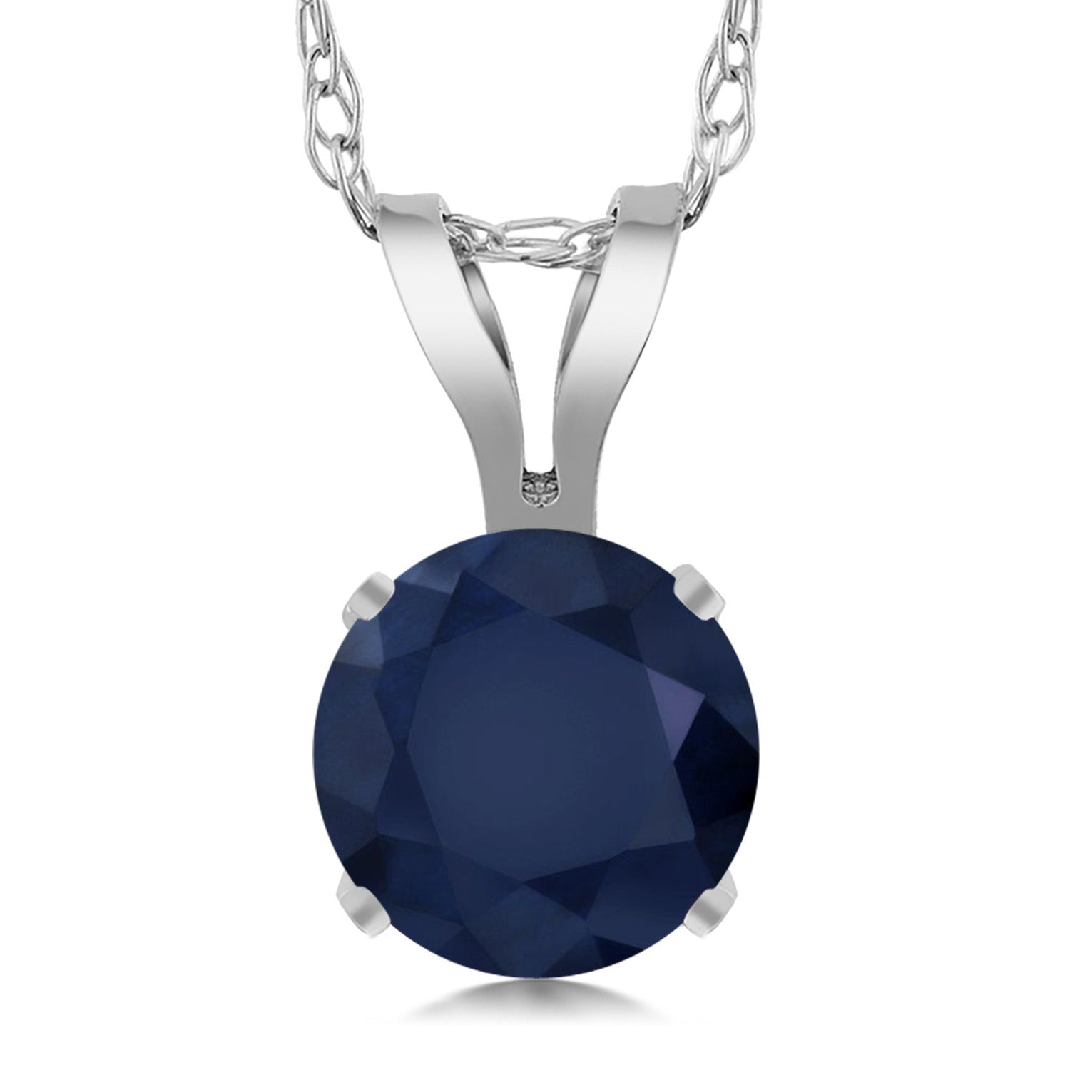 14K White Gold Blue Sapphire Pendant Necklace For Women (0.60 Cttw, Gemstone September Birthstone, Round 5MM, with 18 Inch Chain)