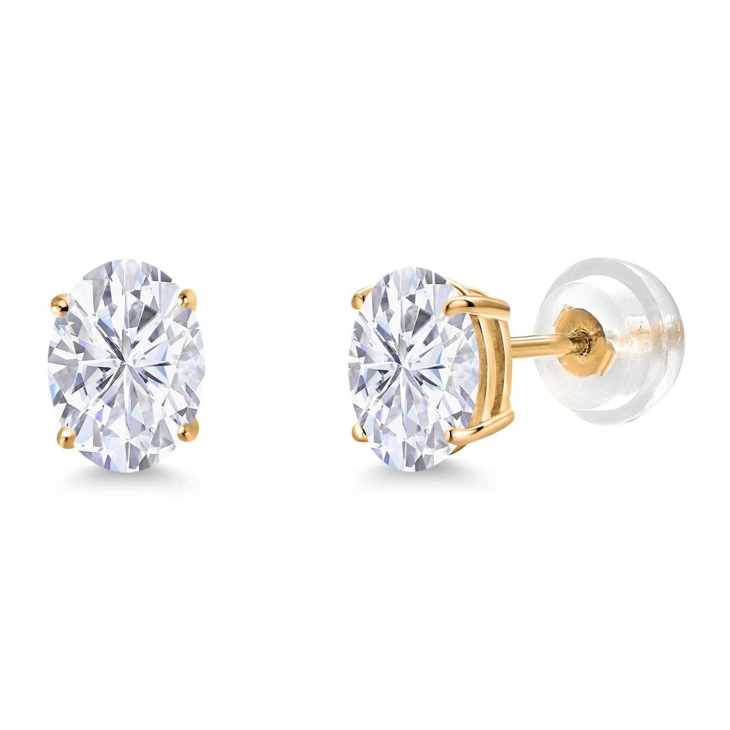 White Moissanite - April_Earrings in 14K Yellow Gold