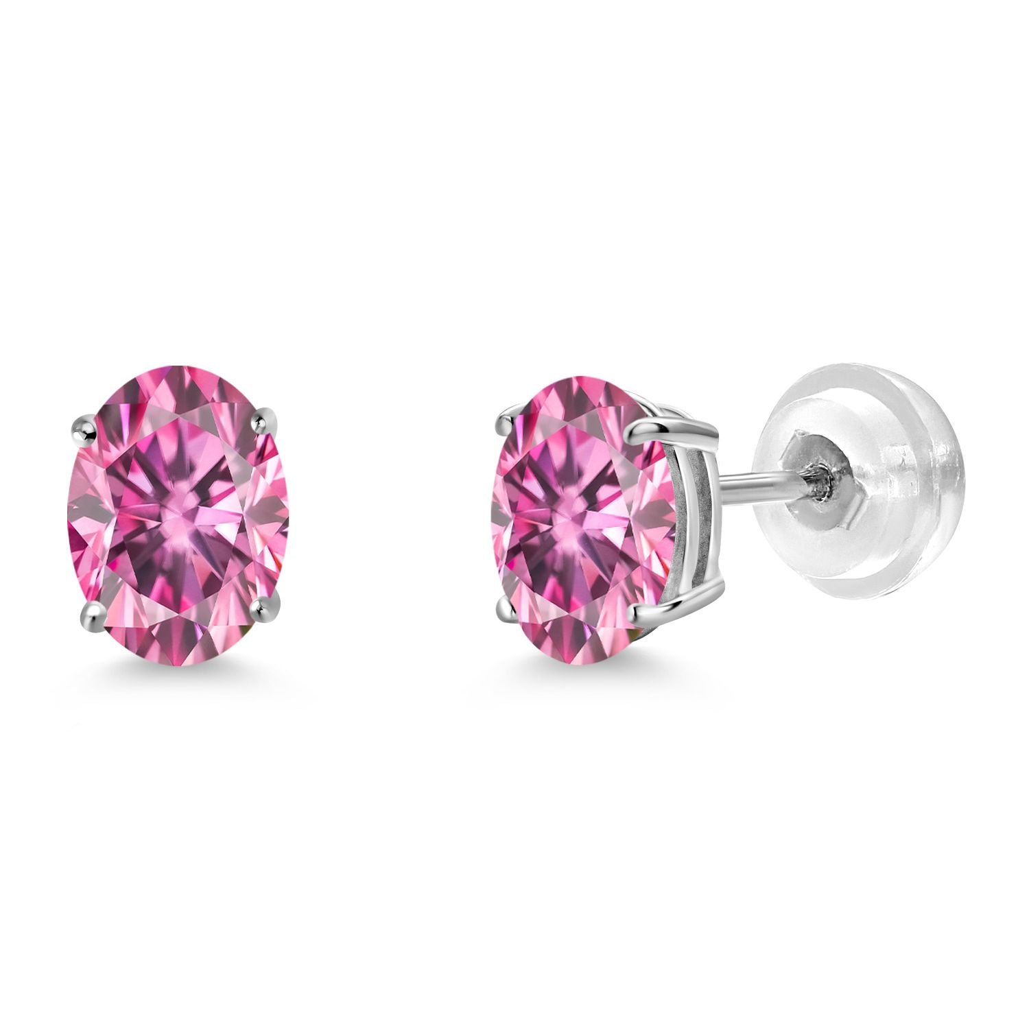 Pink Moissanite - April_Earrings in 14K White Gold