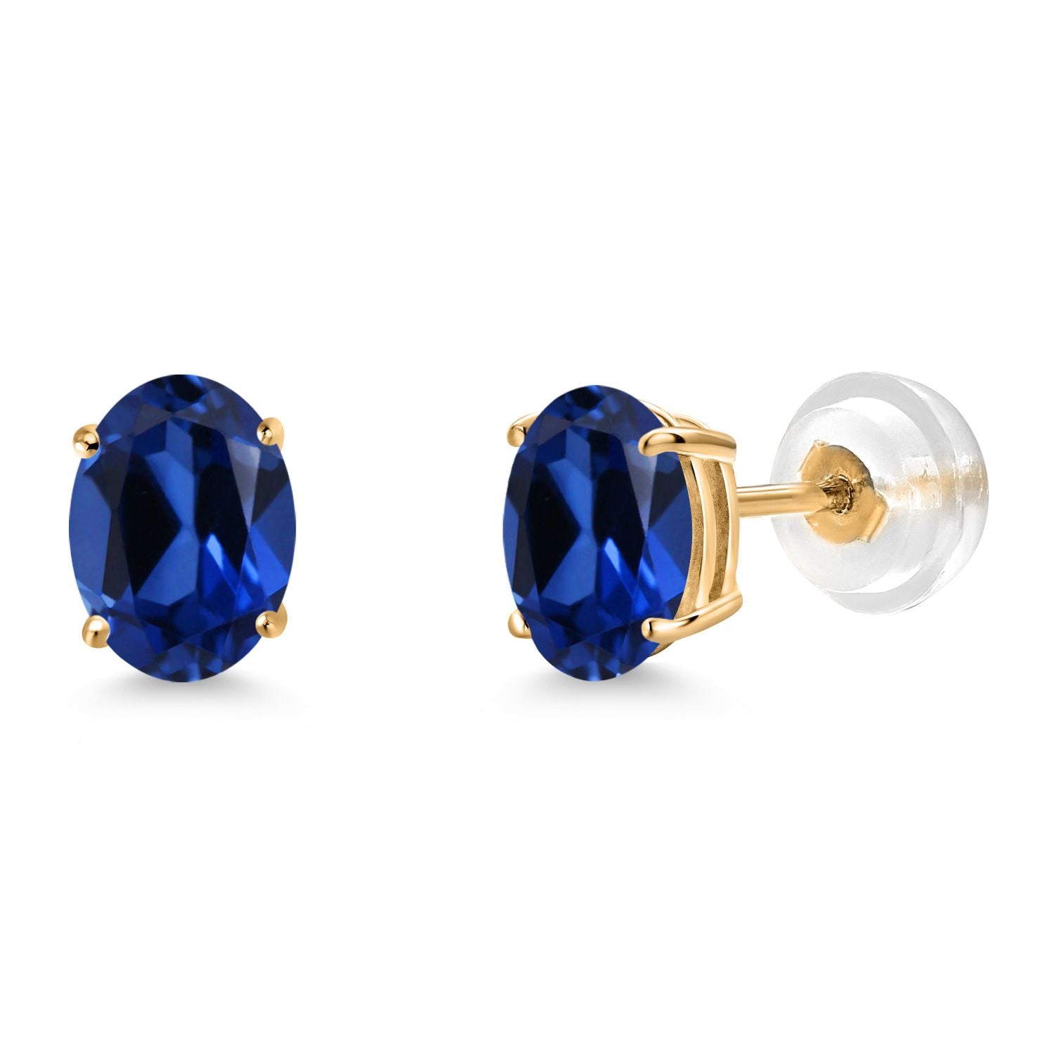 Blue Created Sapphire - September_Earrings in 14K Yellow Gold