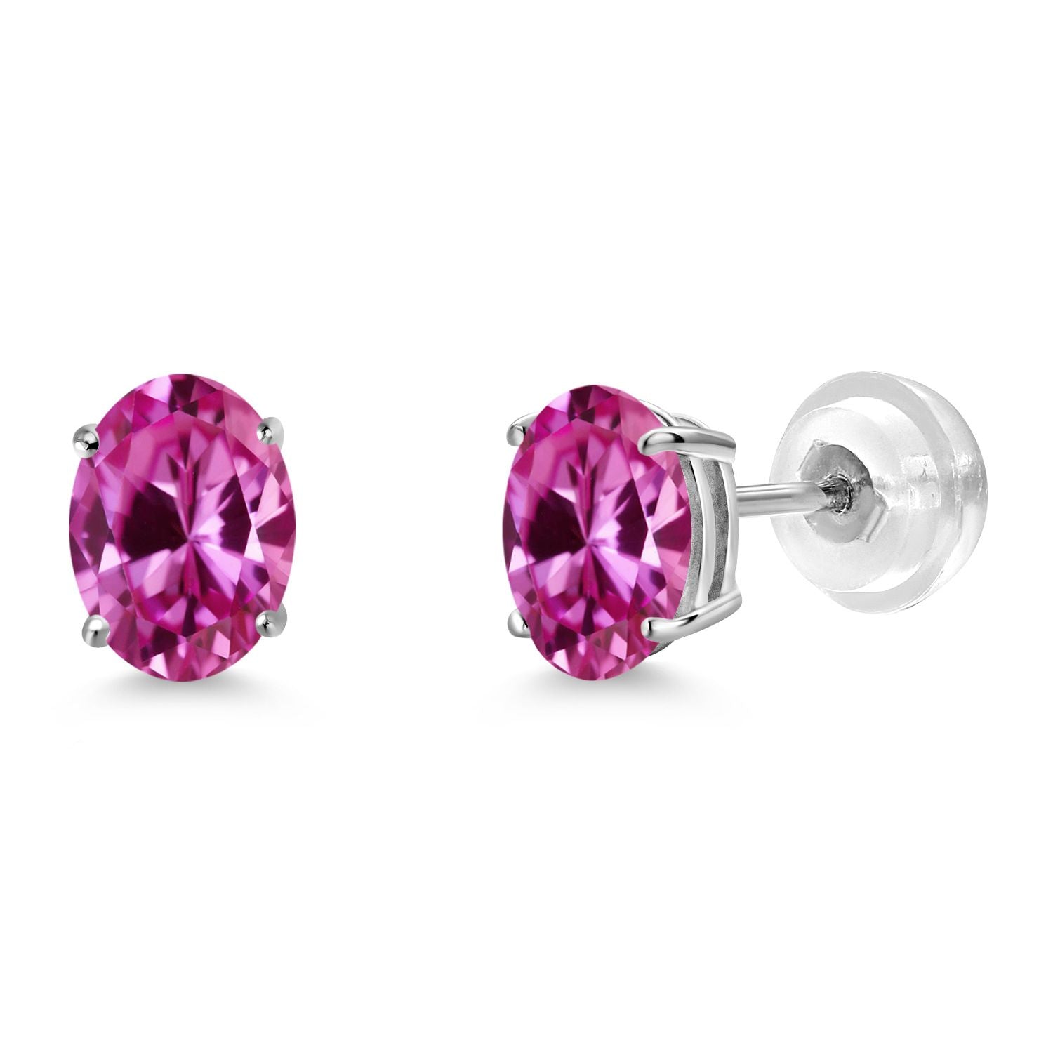 Pink Created Sapphire - September_Earrings in 14K White Gold