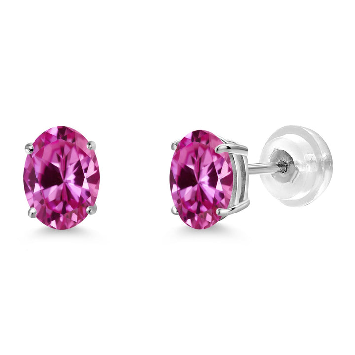 Pink Created Sapphire - September_Earrings in 14K White Gold