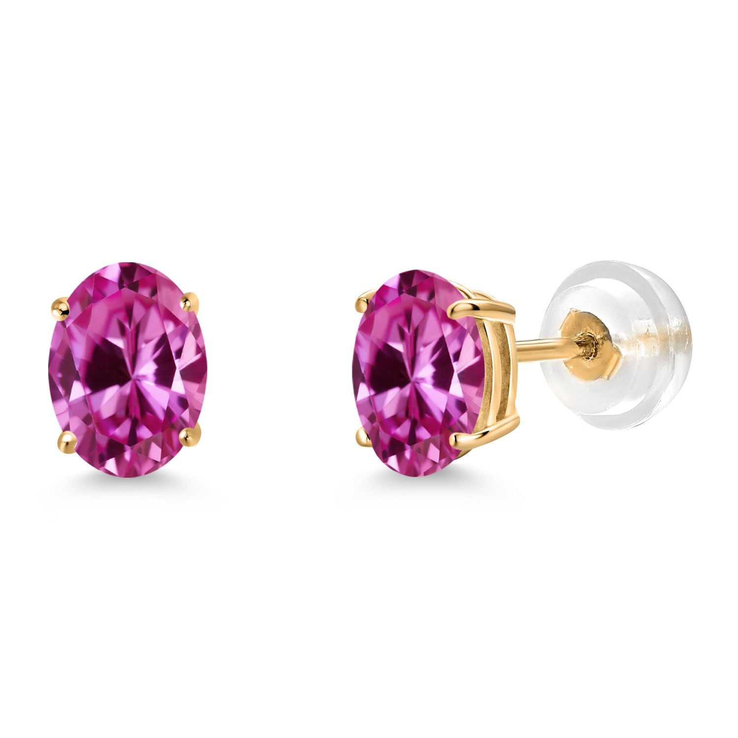 Pink Created Sapphire - September_Earrings in 14K Yellow Gold