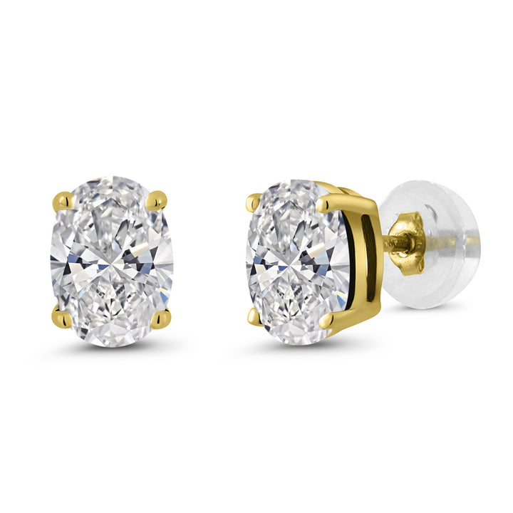 1.40 Cttw 14K Yellow Gold Lab Grown Diamond Earrings | Gemstone April Birthstone | Oval 7X5MM | DEF Color | VVS-VS Clarity | Gold Earrings For Women Men