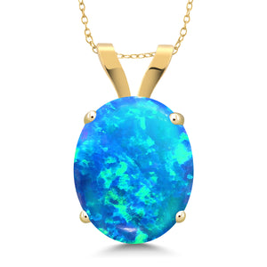 Blue Simulated Opal - October_Pendant in 14K Yellow Gold
