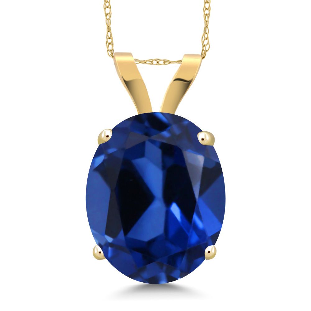 Blue Created Sapphire - September_Pendant in 14K Yellow Gold
