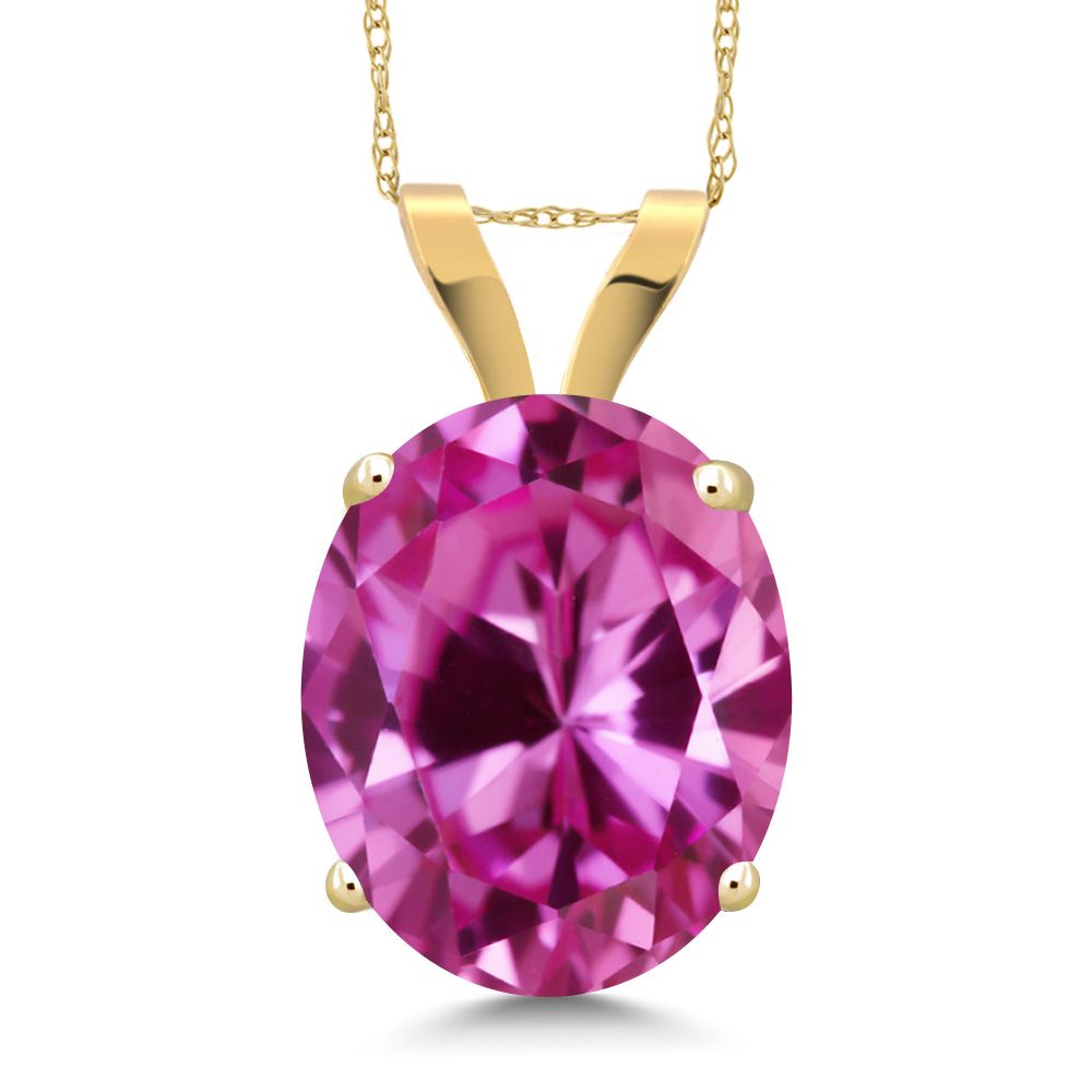 Pink Created Sapphire - September_Pendant in 14K Yellow Gold