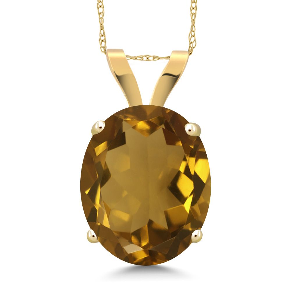 Whiskey Quartz_Pendant in 14K Yellow Gold