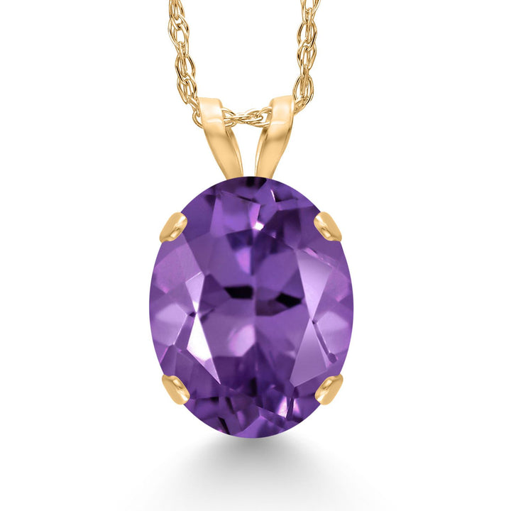 Gem Stone King 14K Yellow Gold 10X8MM Oval Gemstone Birthstone Solitaire Pendant Necklace | Gold Necklace For Women | With 18 inch Gold Chain | Fine Jewelry Gifts for Her Mom Women Wife