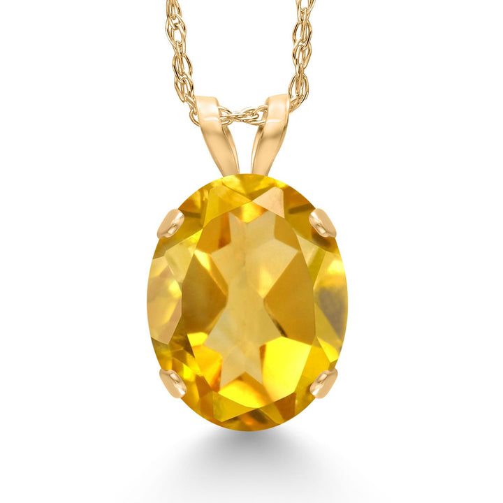 Gem Stone King 14K Yellow Gold 10X8MM Oval Gemstone Birthstone Solitaire Pendant Necklace | Gold Necklace For Women | With 18 inch Gold Chain | Fine Jewelry Gifts for Her Mom Women Wife
