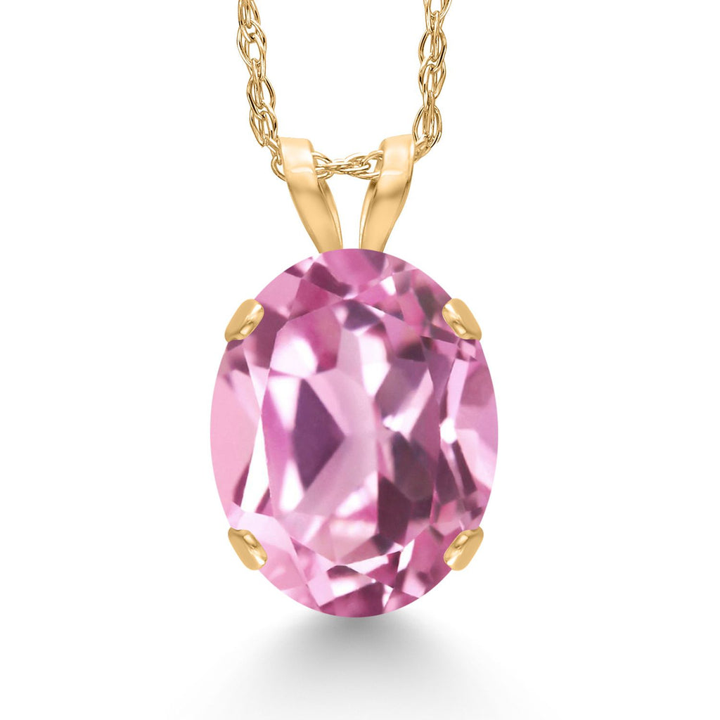 Light Pink Created Sapphire - September_Pendant in 14K Yellow Gold
