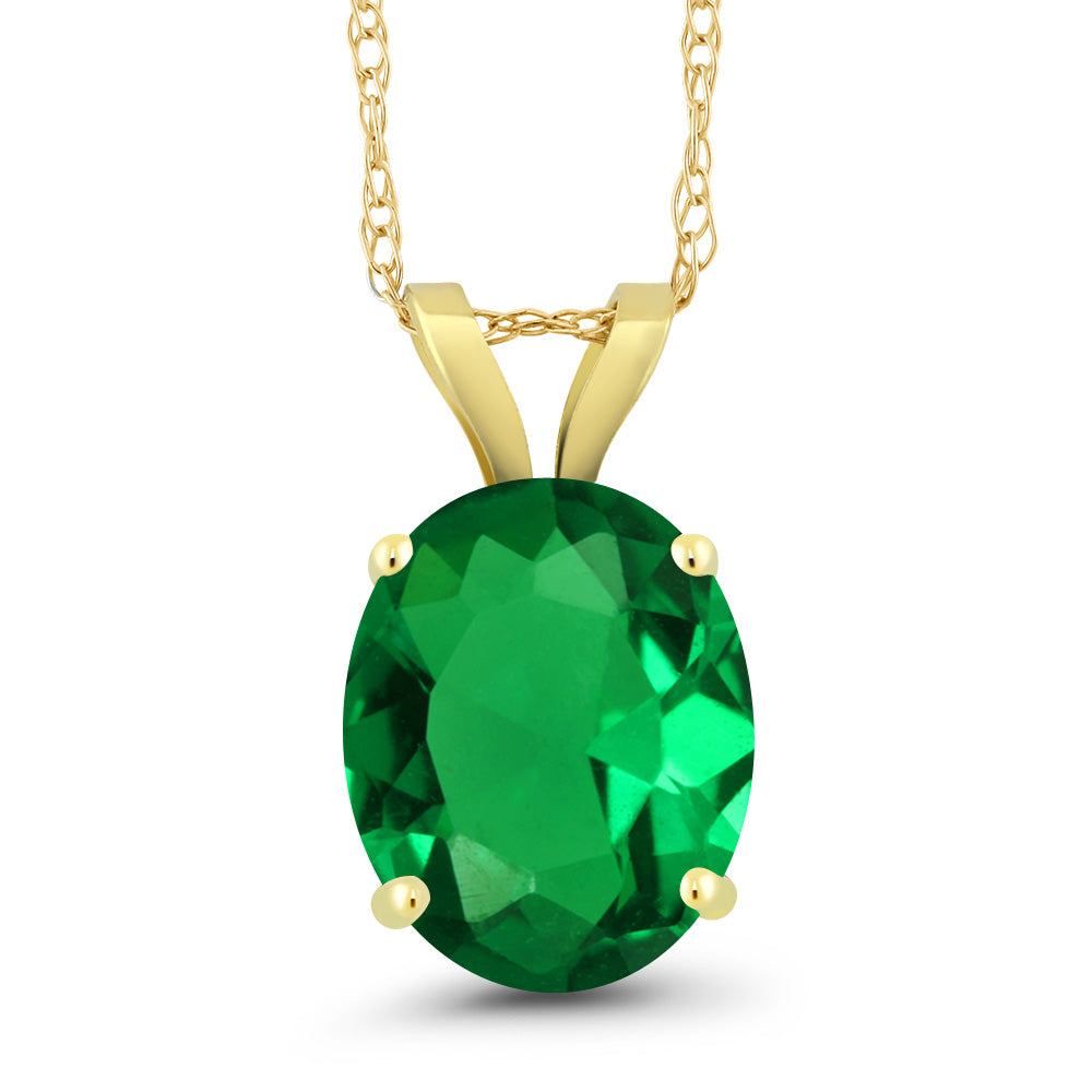 14K Yellow Gold Green Nano Emerald Pendant Necklace For Women (2.20 Cttw, Gemstone May Birthstone, Oval 10X8MM, With 18 Inch Chain)