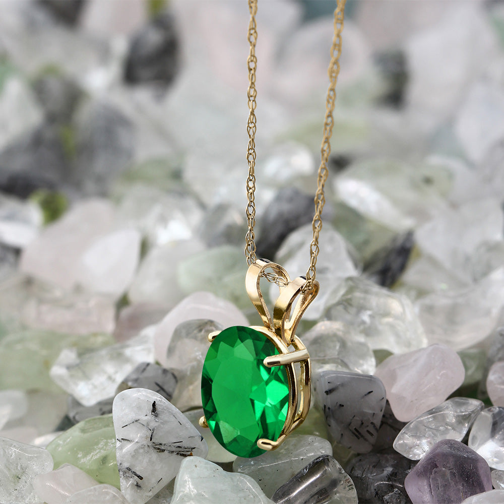 14K Yellow Gold Green Nano Emerald Pendant Necklace For Women (2.20 Cttw, Gemstone May Birthstone, Oval 10X8MM, With 18 Inch Chain)