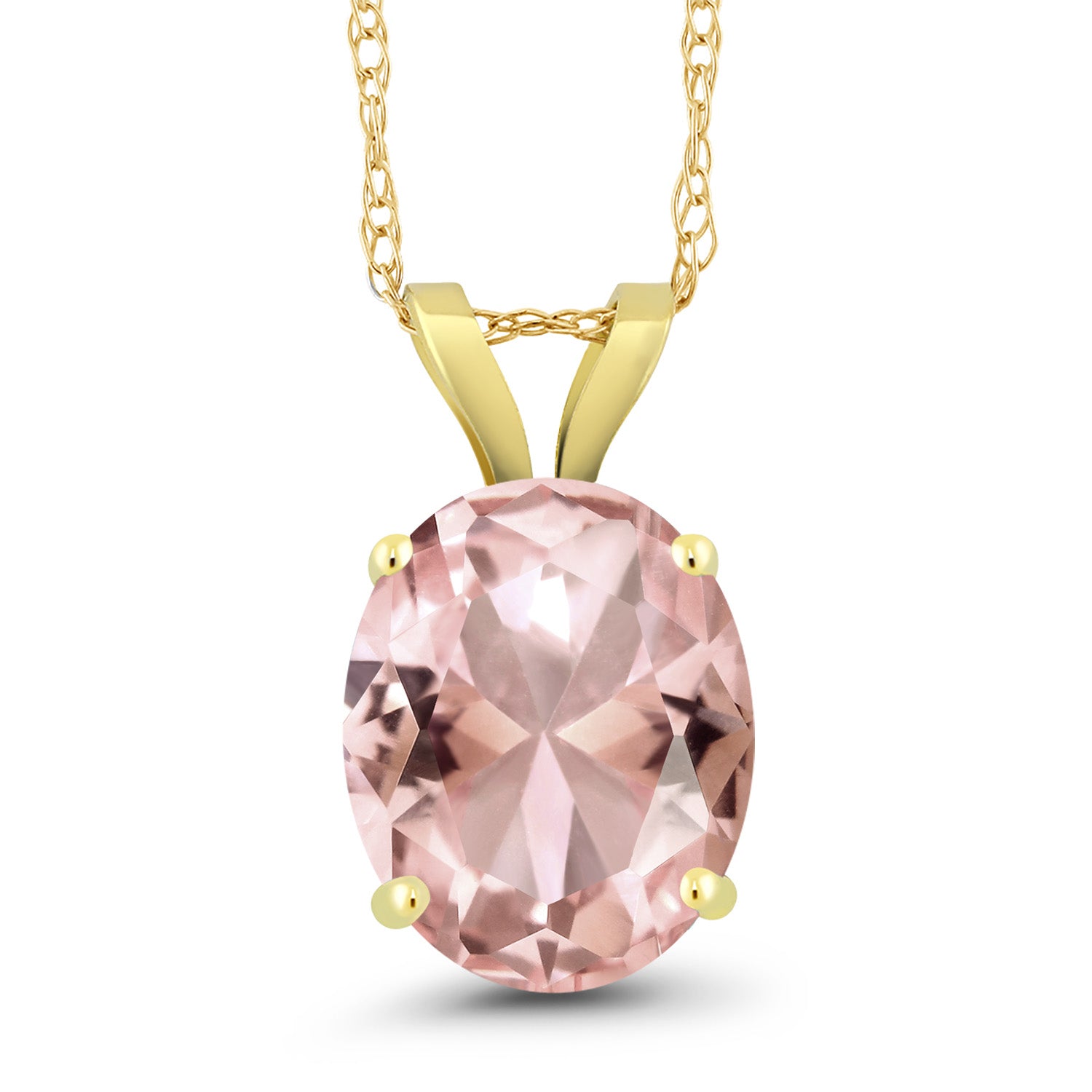 14K Yellow Gold Peach Nano Morganite Pendant Necklace For Women (2.32 Cttw, Gemstone October Birthstone, Oval 10X8MM, With 18 Inch Chain)