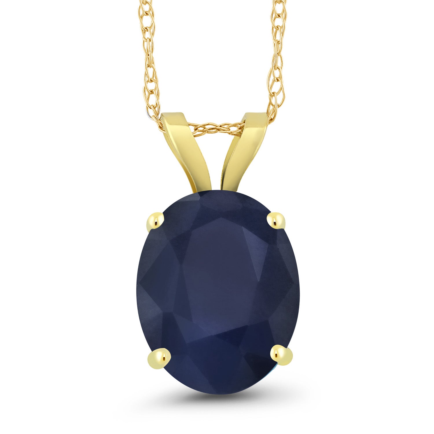 14K Yellow Gold Blue Sapphire Pendant Necklace For Women (3.00 Cttw, Gemstone September Birthstone, Oval 10X8MM, With 18 Inch Chain)