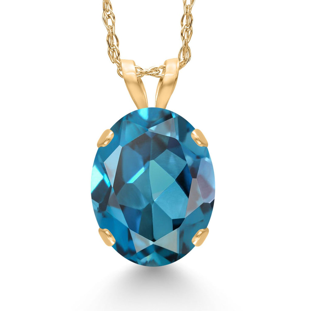 Gem Stone King 14K Yellow Gold 10X8MM Oval Gemstone Birthstone Solitaire Pendant Necklace | Gold Necklace For Women | With 18 inch Gold Chain | Fine Jewelry Gifts for Her Mom Women Wife