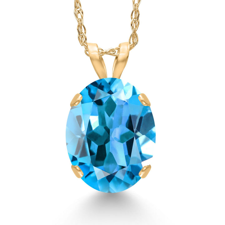 Gem Stone King 14K Yellow Gold 10X8MM Oval Gemstone Birthstone Solitaire Pendant Necklace | Gold Necklace For Women | With 18 inch Gold Chain | Fine Jewelry Gifts for Her Mom Women Wife