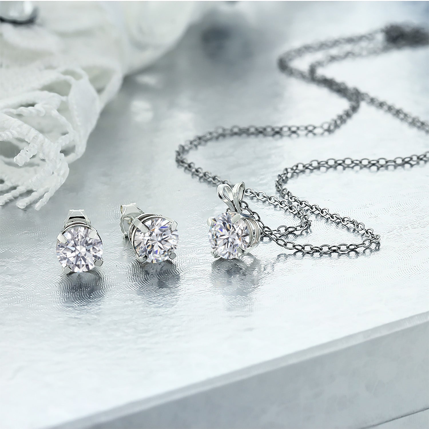 Pendant Earrings Set in 925 Sterling Silver