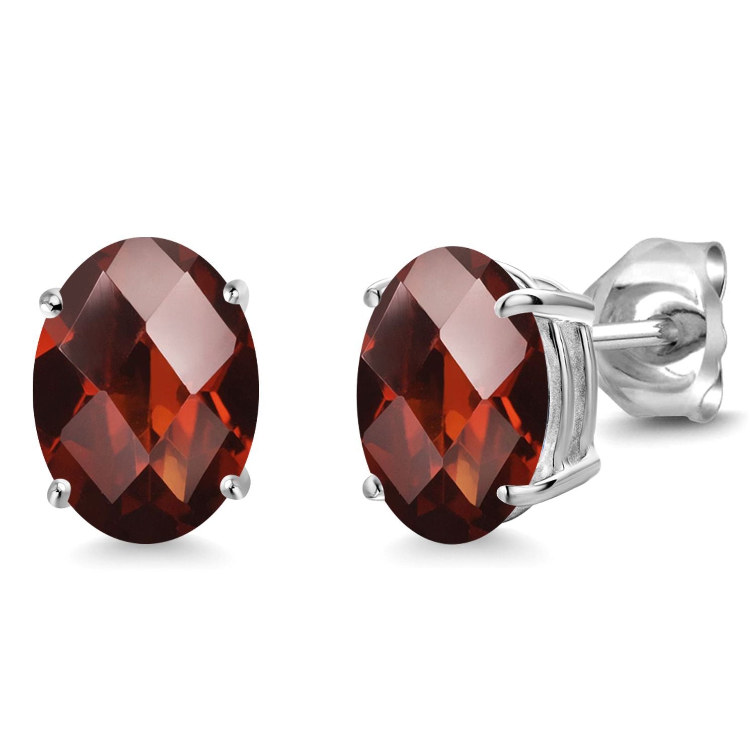 Garnet-Checkerboard - January_14K White Gold_Earrings in 14K White Gold