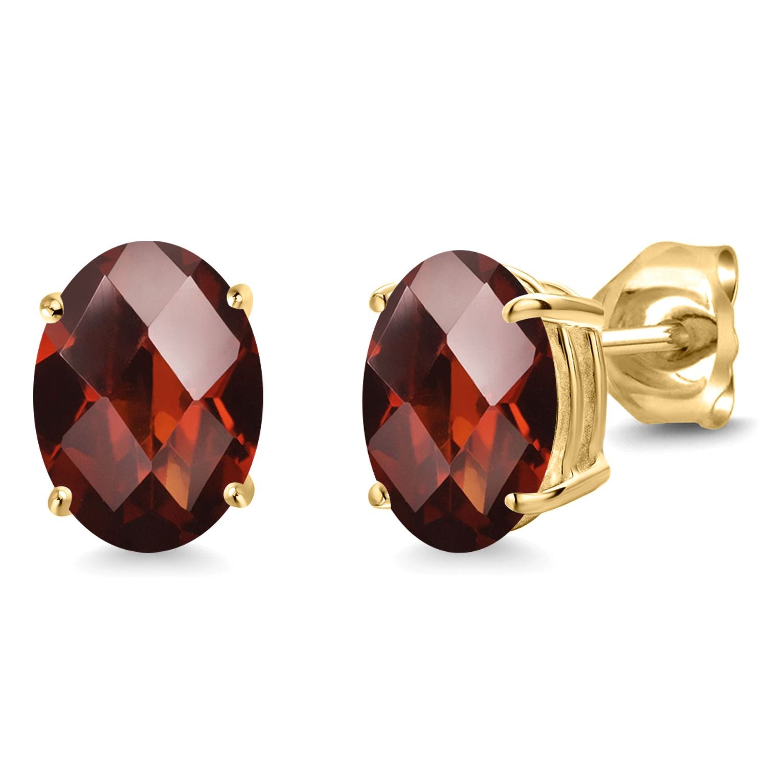Garnet-Checkerboard - January_14K Yellow Gold_Earrings in 14K Yellow Gold