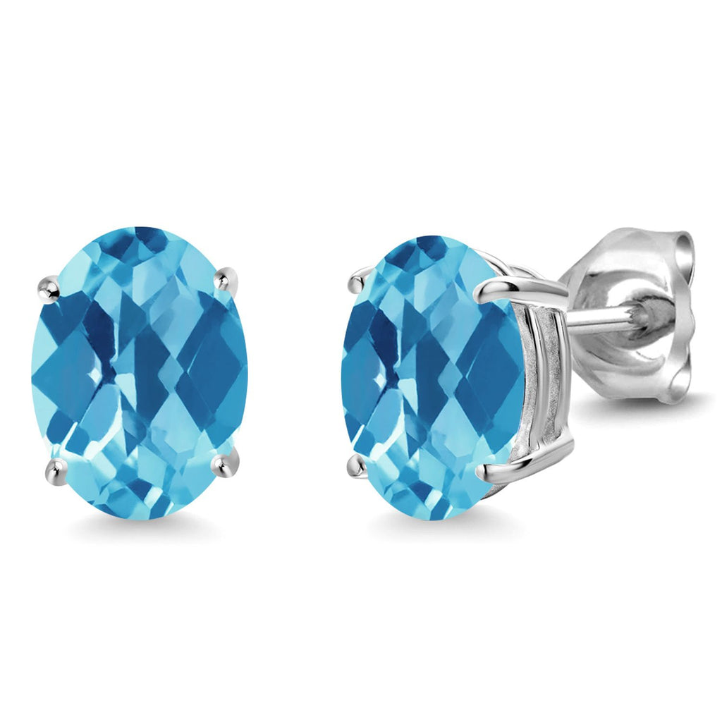 Swiss Blue Topaz-Checkerboard_14K White Gold_Earrings in 14K White Gold