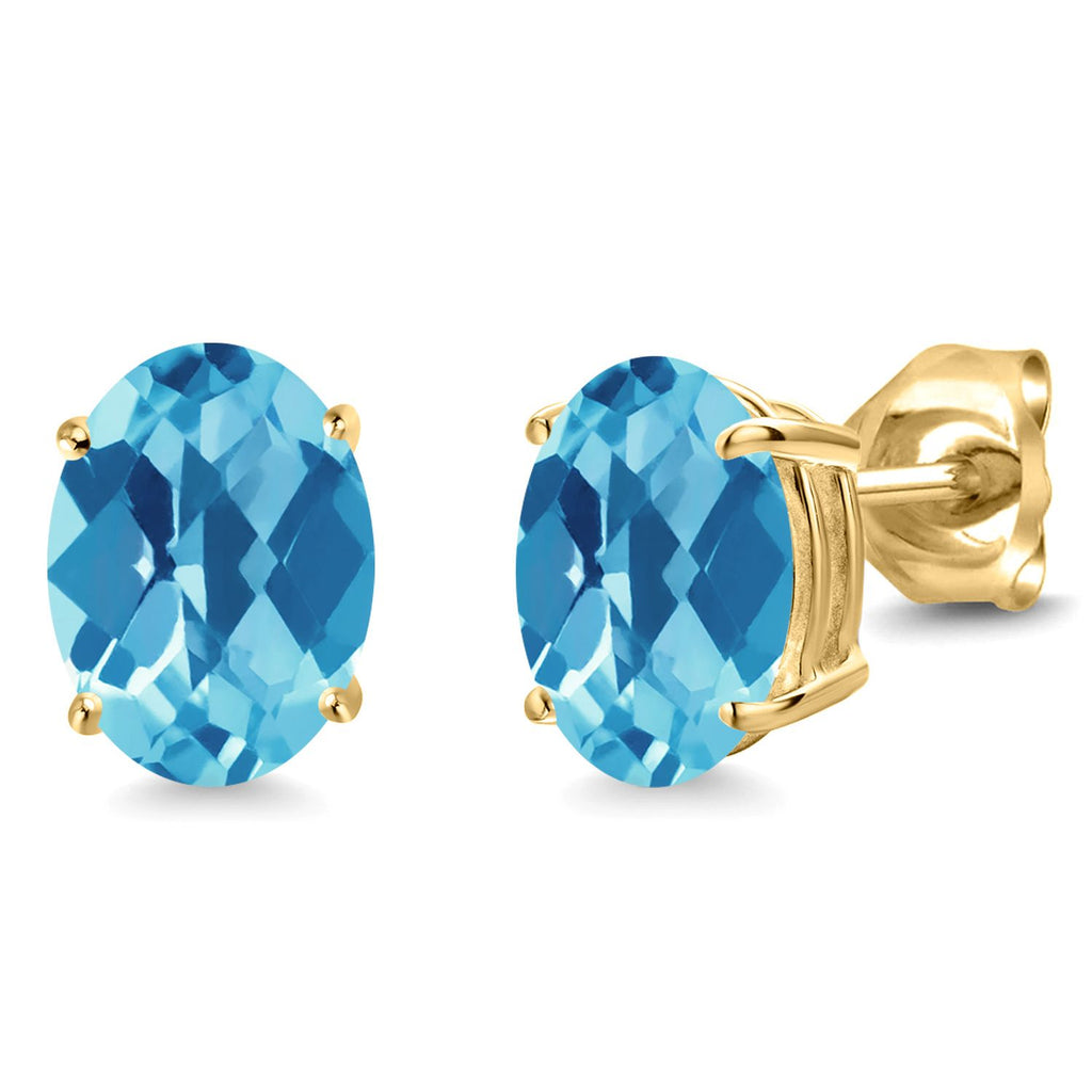 Swiss Blue Topaz-Checkerboard_14K Yellow Gold_Earrings in 14K Yellow Gold