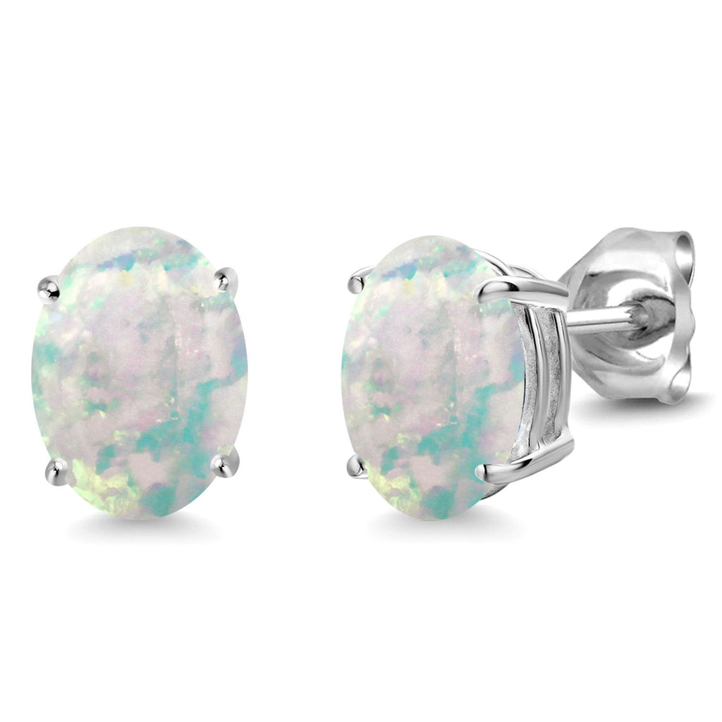 White Simulated Opal - October_14K White Gold_Earrings in 14K White Gold