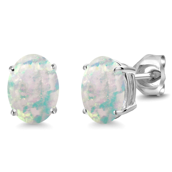 White Opal-Cabochon - October_14K White Gold_Earrings in 14K White Gold