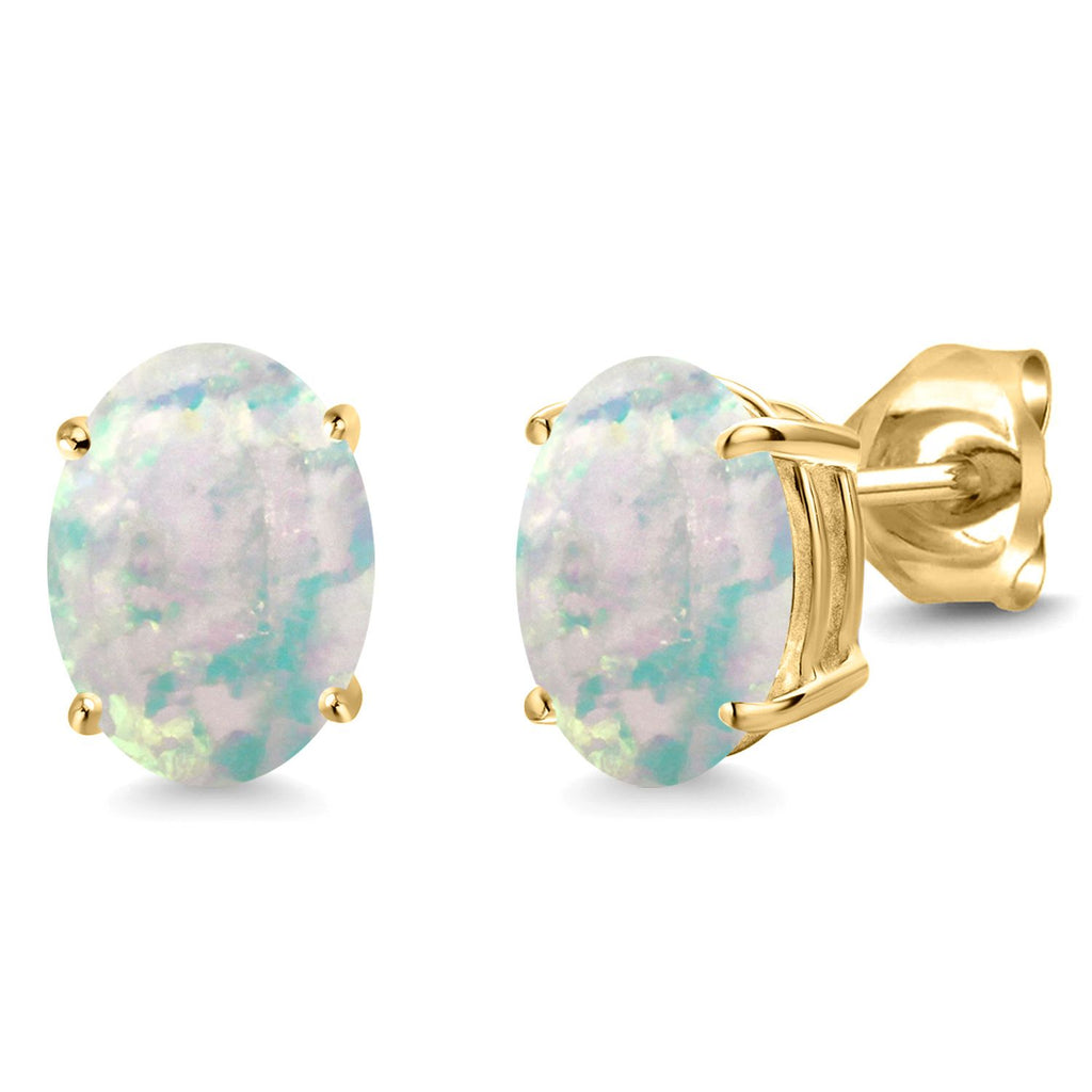 White Simulated Opal - October_14K Yellow Gold_Earrings in 14K Yellow Gold