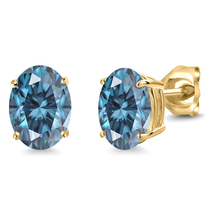 Persian Blue Moissanite - April_14K Yellow Gold_Earrings in 14K Yellow Gold
