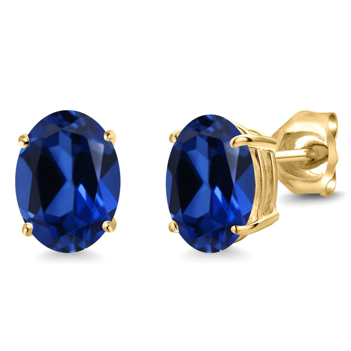 Blue Created Sapphire - September_14K Yellow Gold_Earrings in 14K Yellow Gold