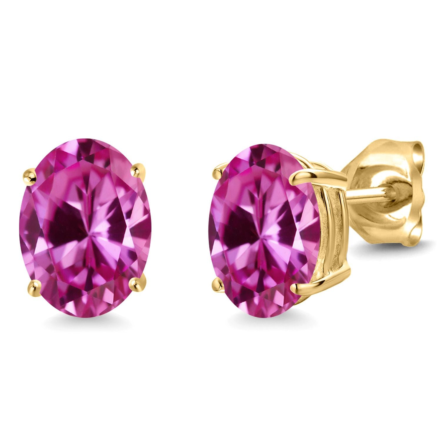 Pink Created Sapphire - September_14K Yellow Gold_Earrings in 14K Yellow Gold