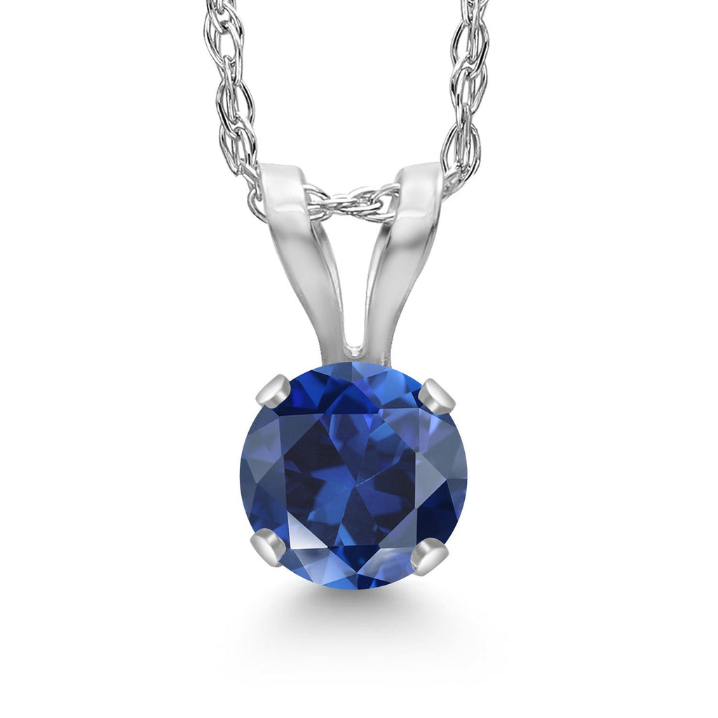 Blue Created Sapphire - September_Pendant in 14K White Gold