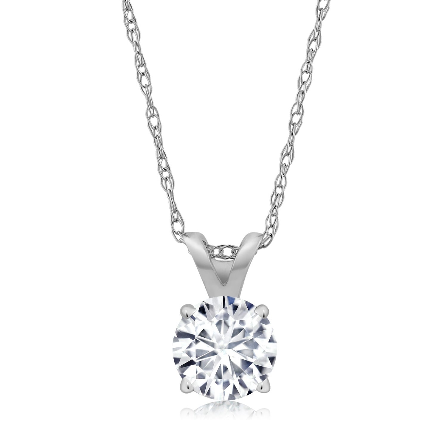 14K White Gold White Lab Grown Diamond Solitaire Pendant Necklace For Women (0.27 Cttw, Gemstone April Birthstone, Round 4MM, with 18 inch Chain)