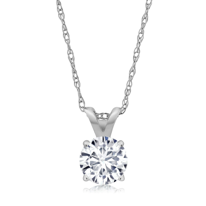 14K White Gold White Lab Grown Diamond Solitaire Pendant Necklace For Women (0.27 Cttw, Gemstone April Birthstone, Round 4MM, with 18 inch Chain)