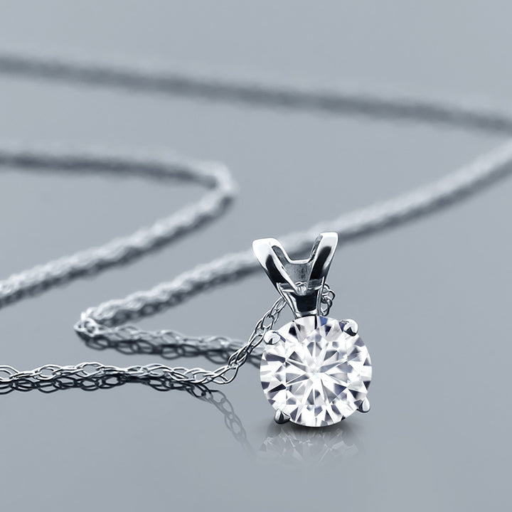 14K White Gold White Lab Grown Diamond Solitaire Pendant Necklace For Women (0.27 Cttw, Gemstone April Birthstone, Round 4MM, with 18 inch Chain)