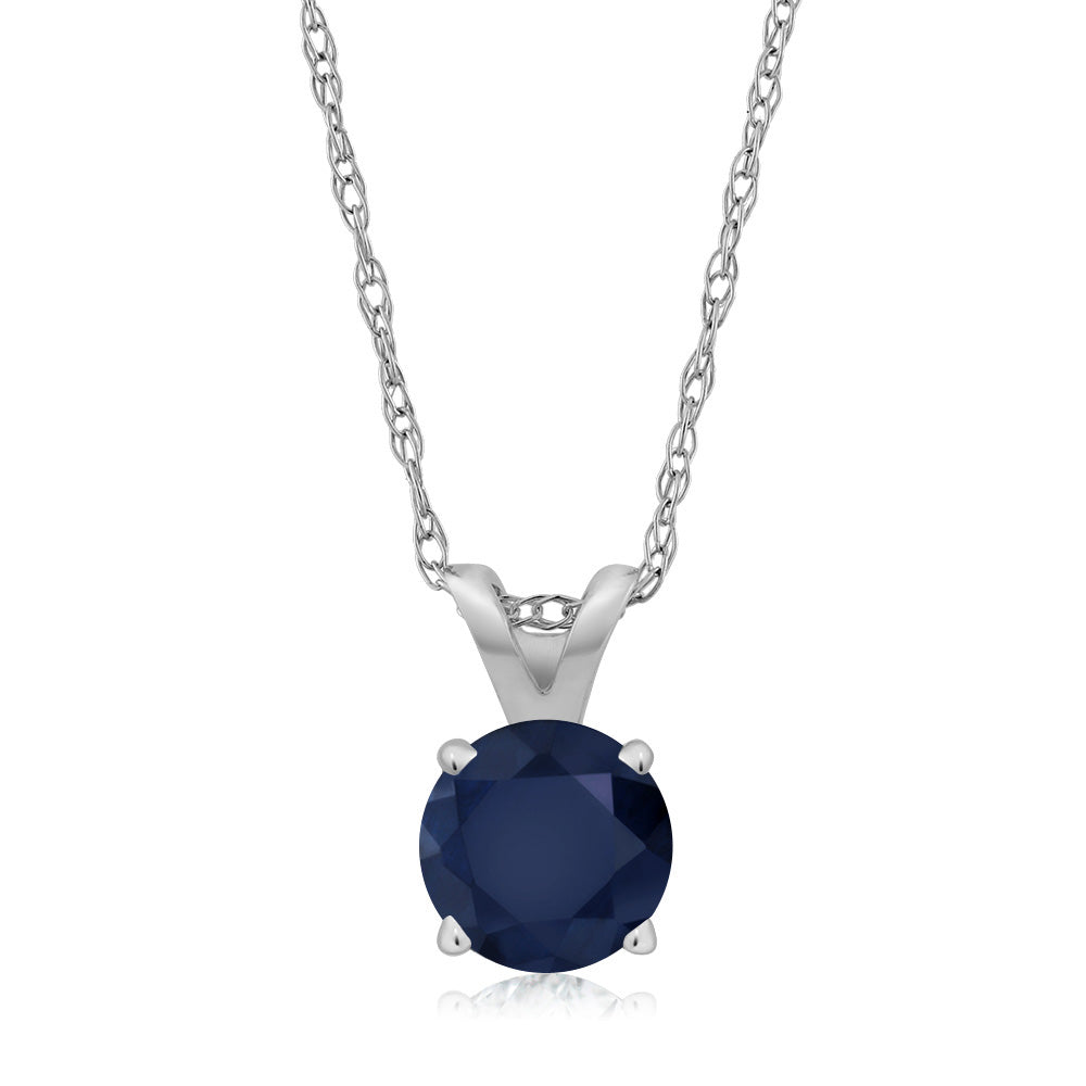 14K White Gold Blue Sapphire Solitaire Pendant Necklace For Women (0.36 Cttw, Gemstone September Birthstone, Round 4MM, with 18 inch Chain)