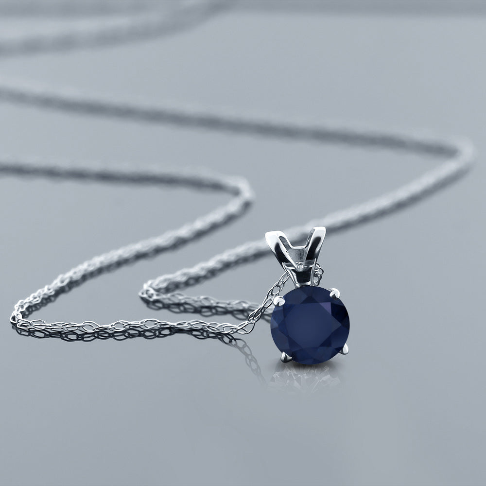 14K White Gold Blue Sapphire Solitaire Pendant Necklace For Women (0.36 Cttw, Gemstone September Birthstone, Round 4MM, with 18 inch Chain)