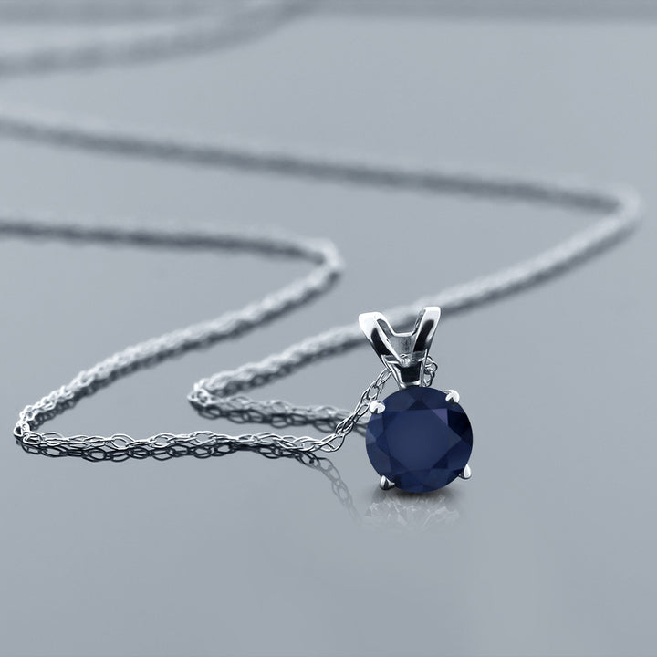 14K White Gold Blue Sapphire Solitaire Pendant Necklace For Women (0.36 Cttw, Gemstone September Birthstone, Round 4MM, with 18 inch Chain)