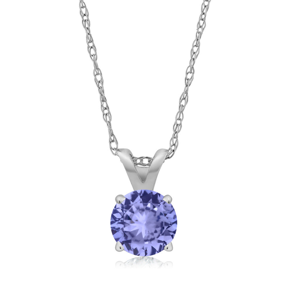 14K White Gold Blue Tanzanite Solitaire Pendant Necklace For Women (0.30 Cttw, Gemstone December Birthstone, Round 4MM, with 18 inch Chain)