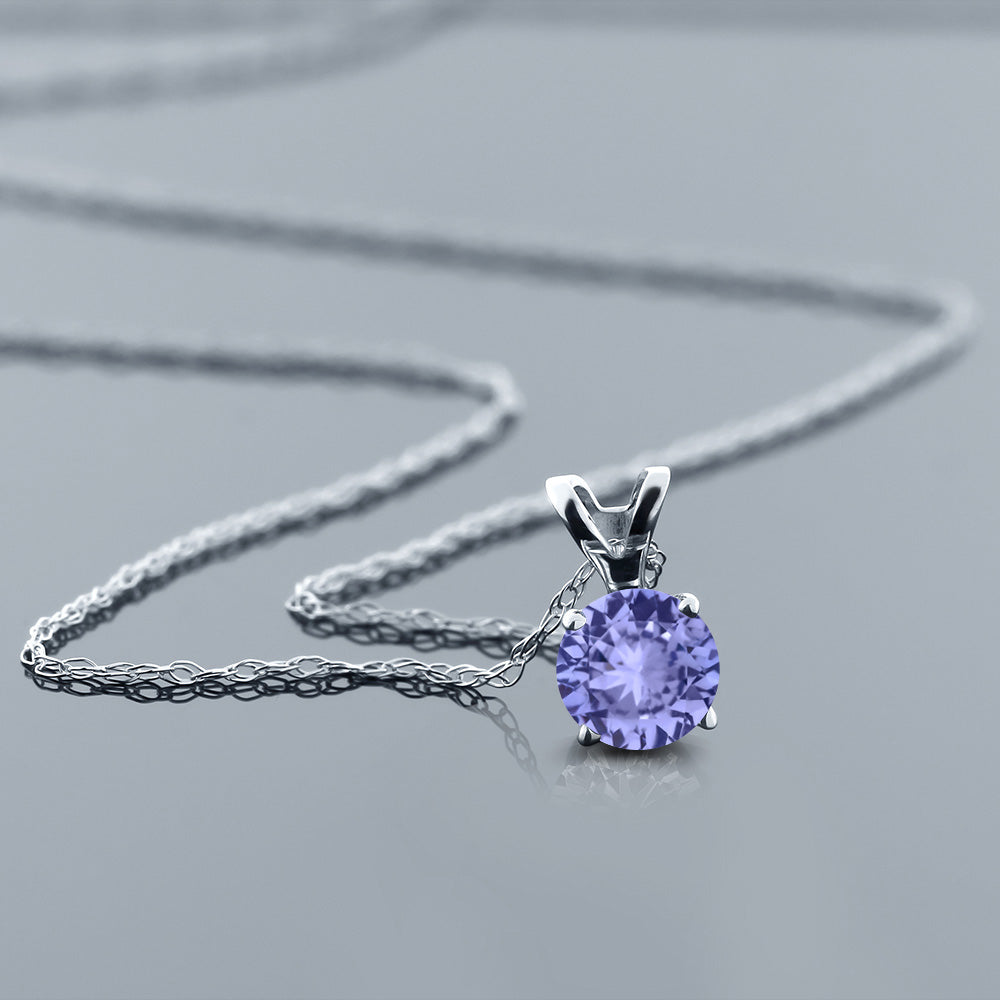 14K White Gold Blue Tanzanite Solitaire Pendant Necklace For Women (0.30 Cttw, Gemstone December Birthstone, Round 4MM, with 18 inch Chain)