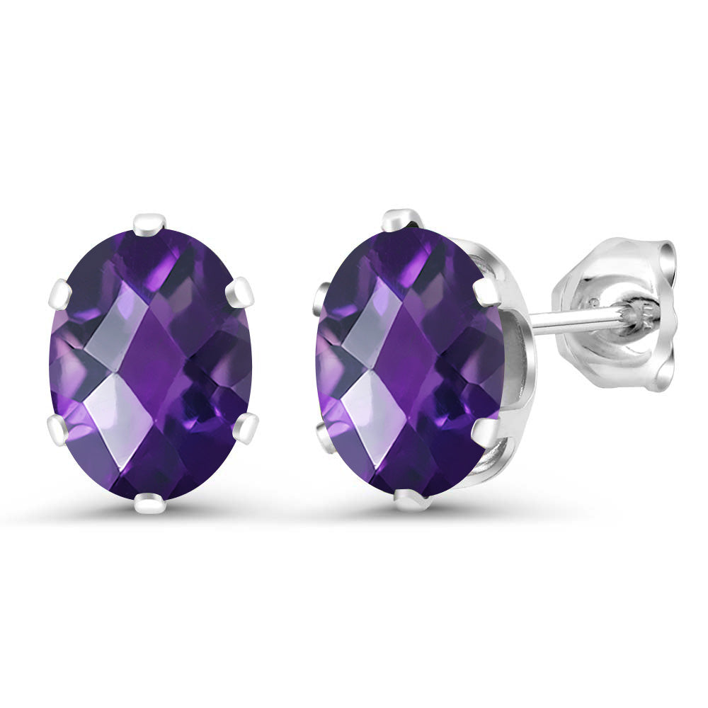 Amethyst-Checkerboard - February_Earrings in 925 Sterling Silver