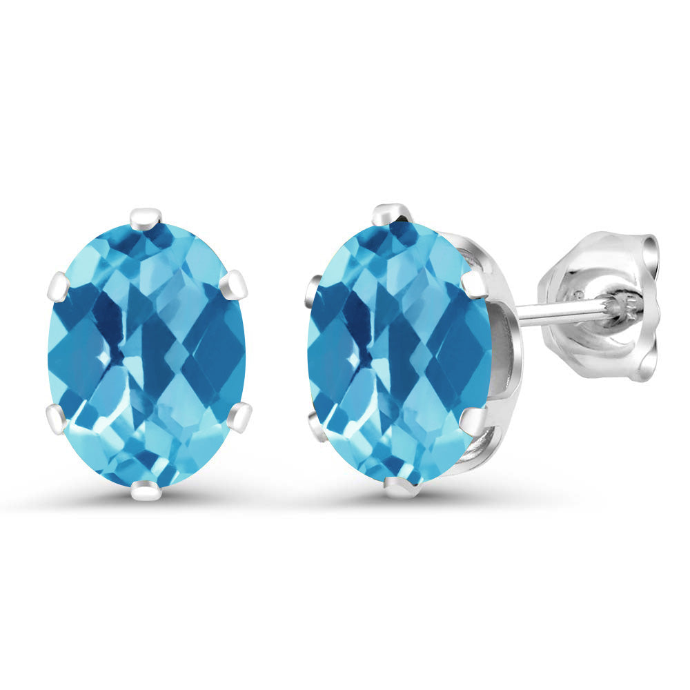 Swiss Blue Topaz-Checkerboard - November_Earrings in 925 Sterling Silver